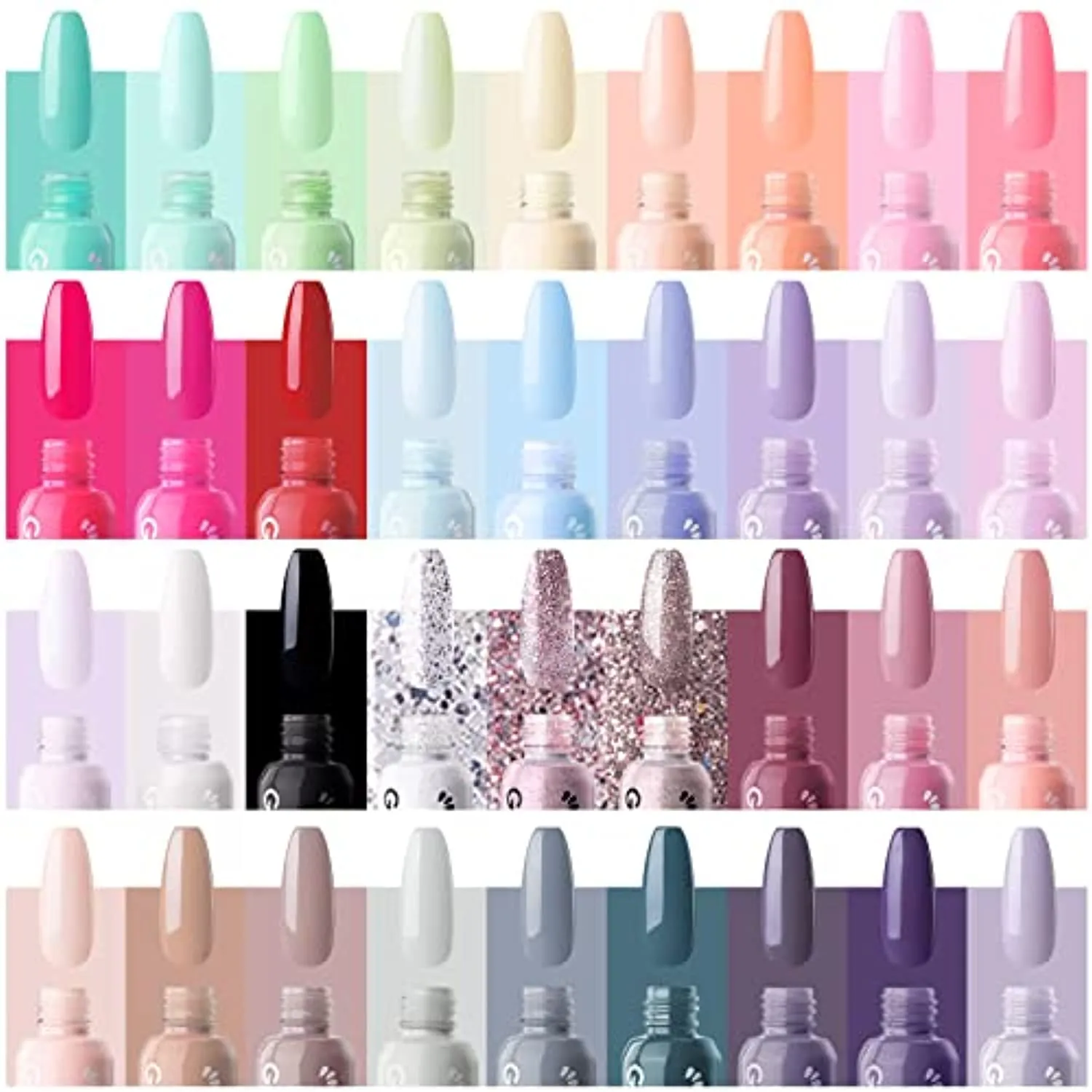 Gellen 36 Colors Gel Nail Polish Kit - With Top&Base Coat Matte Top Coat, Popular Ranbow Nail Gel Polish Colors, Nude & Glitters Nail Gel Polish Colors, Salon/Home Gel Manicure Holiday Gift Set