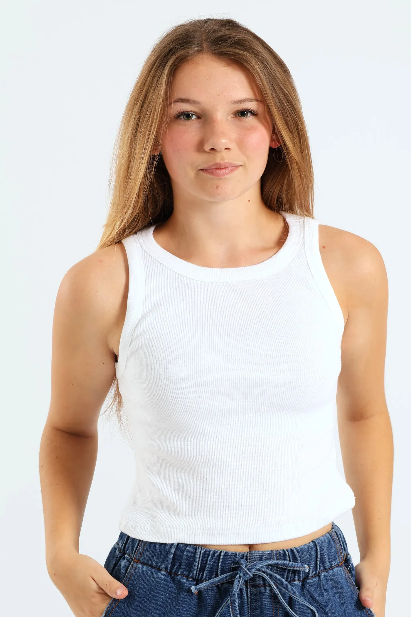 Girls Basic Rib Vest - White