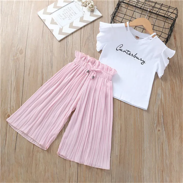 Girls Clothing Sets T-shirt  Wide Leg Pants Suits