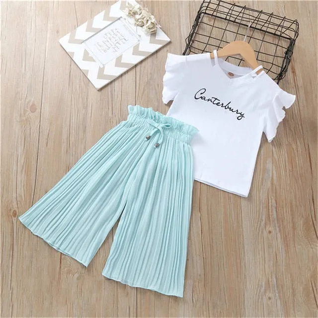 Girls Clothing Sets T-shirt  Wide Leg Pants Suits