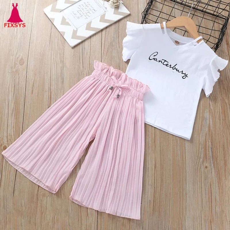 Girls Clothing Sets T-shirt  Wide Leg Pants Suits