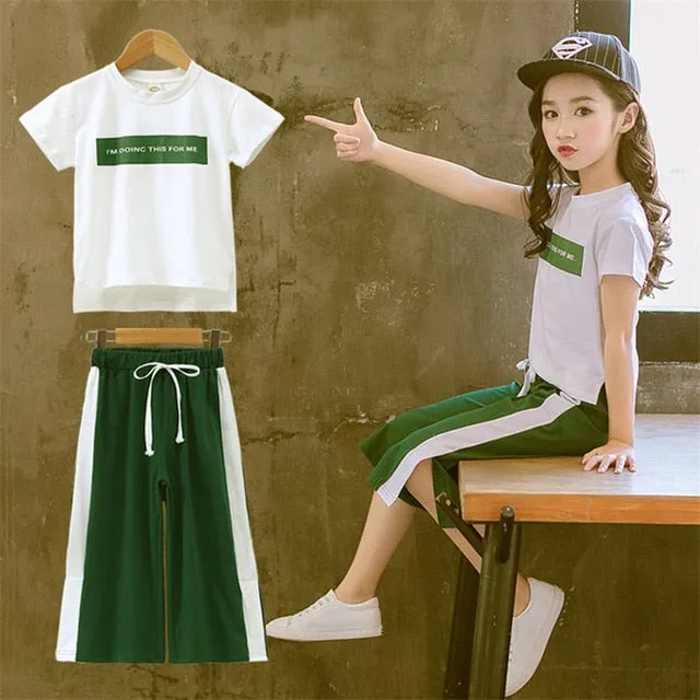 Girls Clothing Sets T-shirt  Wide Leg Pants Suits