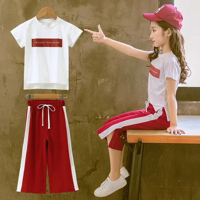 Girls Clothing Sets T-shirt  Wide Leg Pants Suits
