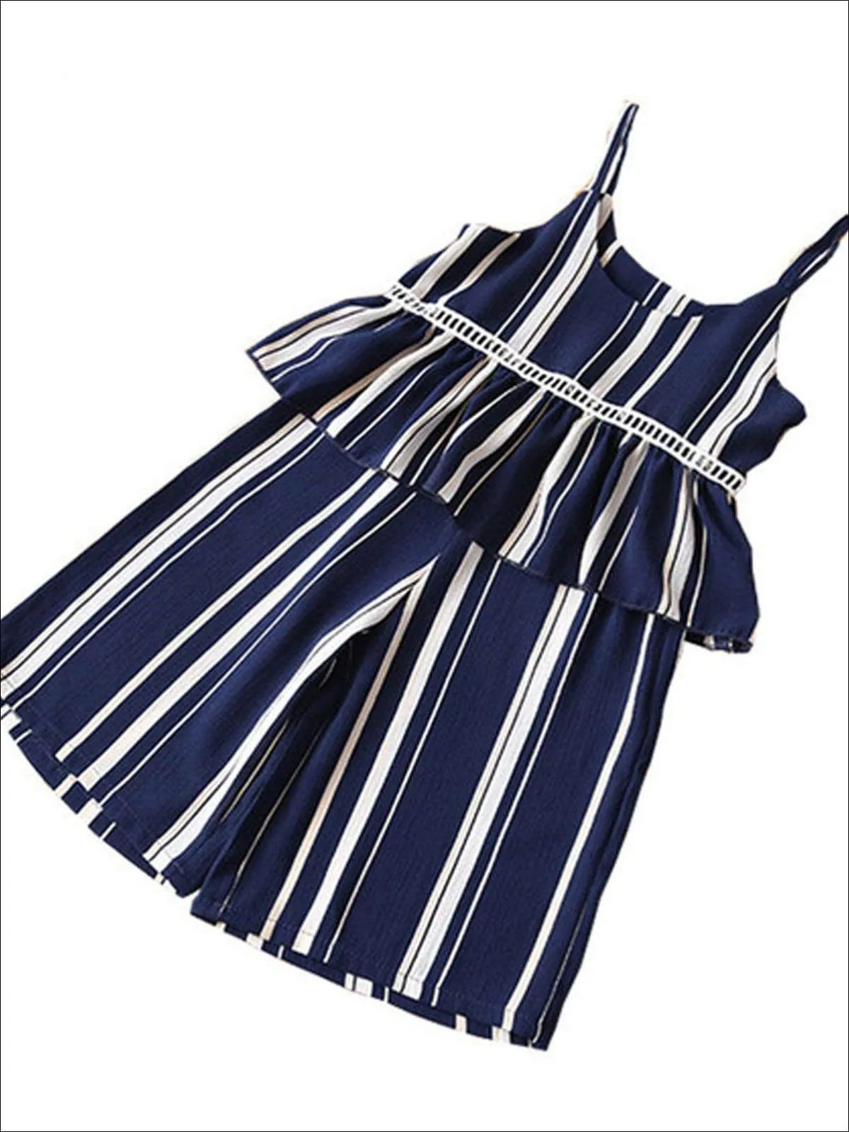 Girls Striped Cami Flare Top & Wide Leg Pants Set