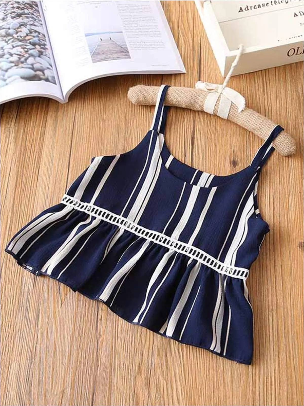 Girls Striped Cami Flare Top & Wide Leg Pants Set