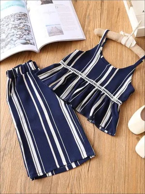Girls Striped Cami Flare Top & Wide Leg Pants Set