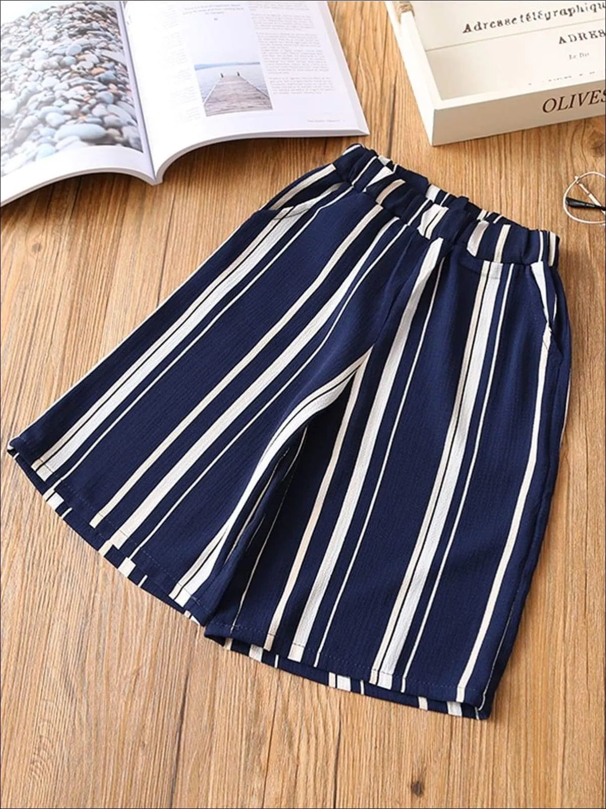 Girls Striped Cami Flare Top & Wide Leg Pants Set