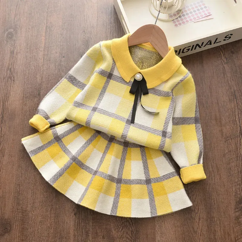 Girls Winter Clothes Set Autumn Plaid Sweater