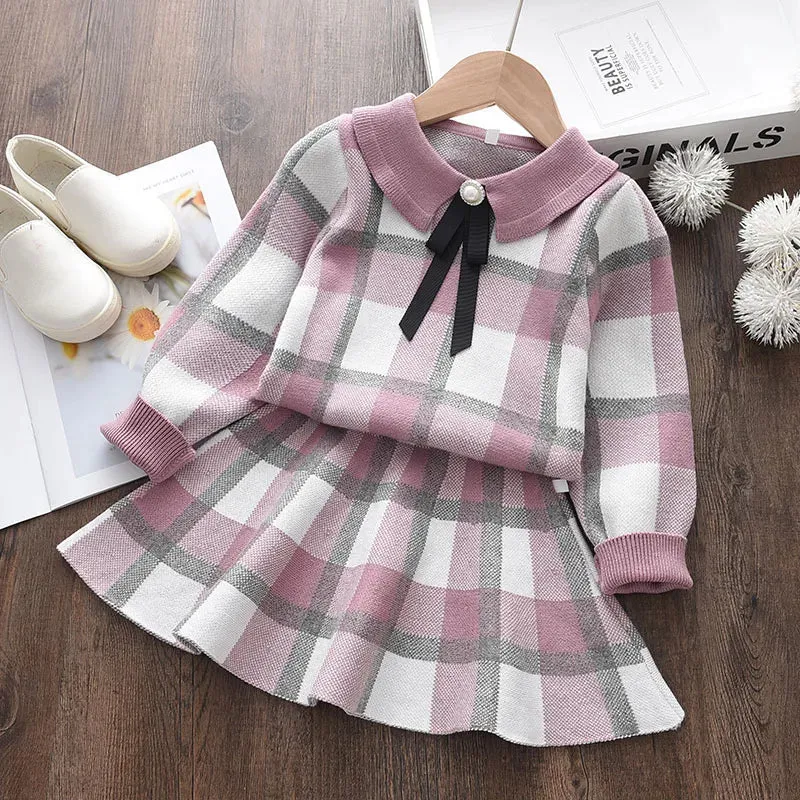 Girls Winter Clothes Set Autumn Plaid Sweater
