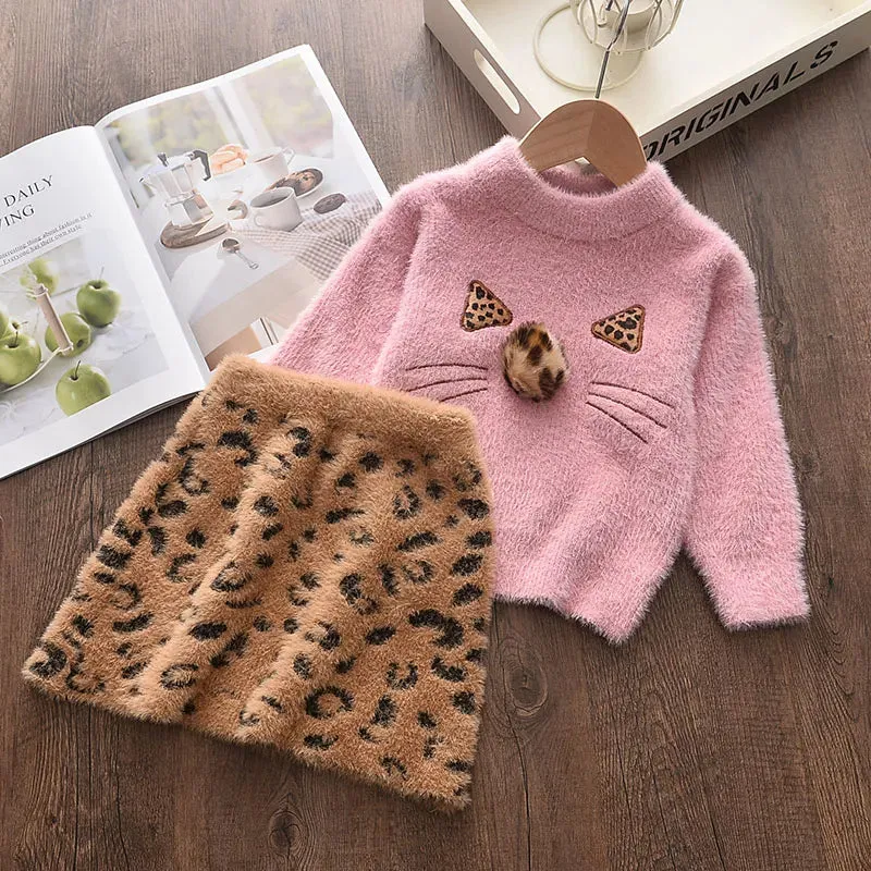 Girls Winter Clothes Set Autumn Plaid Sweater
