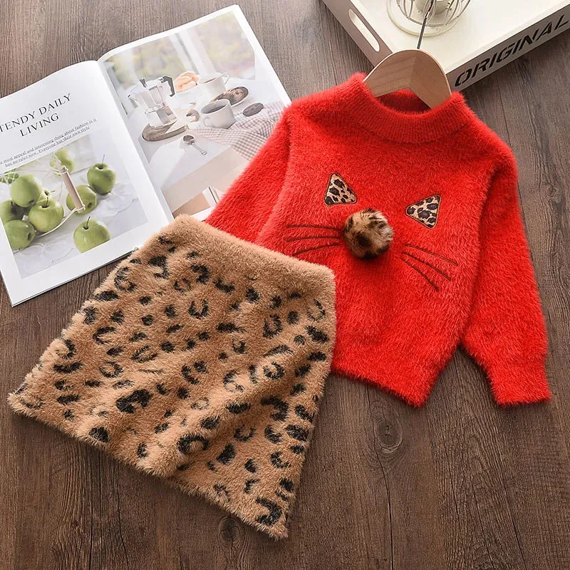 Girls Winter Clothes Set Autumn Plaid Sweater