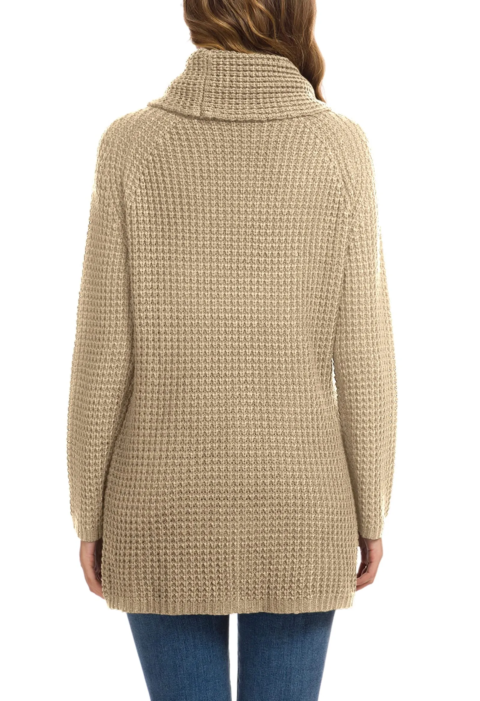 GRECERELLE Women's 2024 Fall Turtleneck Chunky Pullover Sweaters Long Sleeve Asymmetric Knit Jumper Tops Khaki