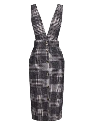 Grey 1960s Button Plaid Pinafore Dress
