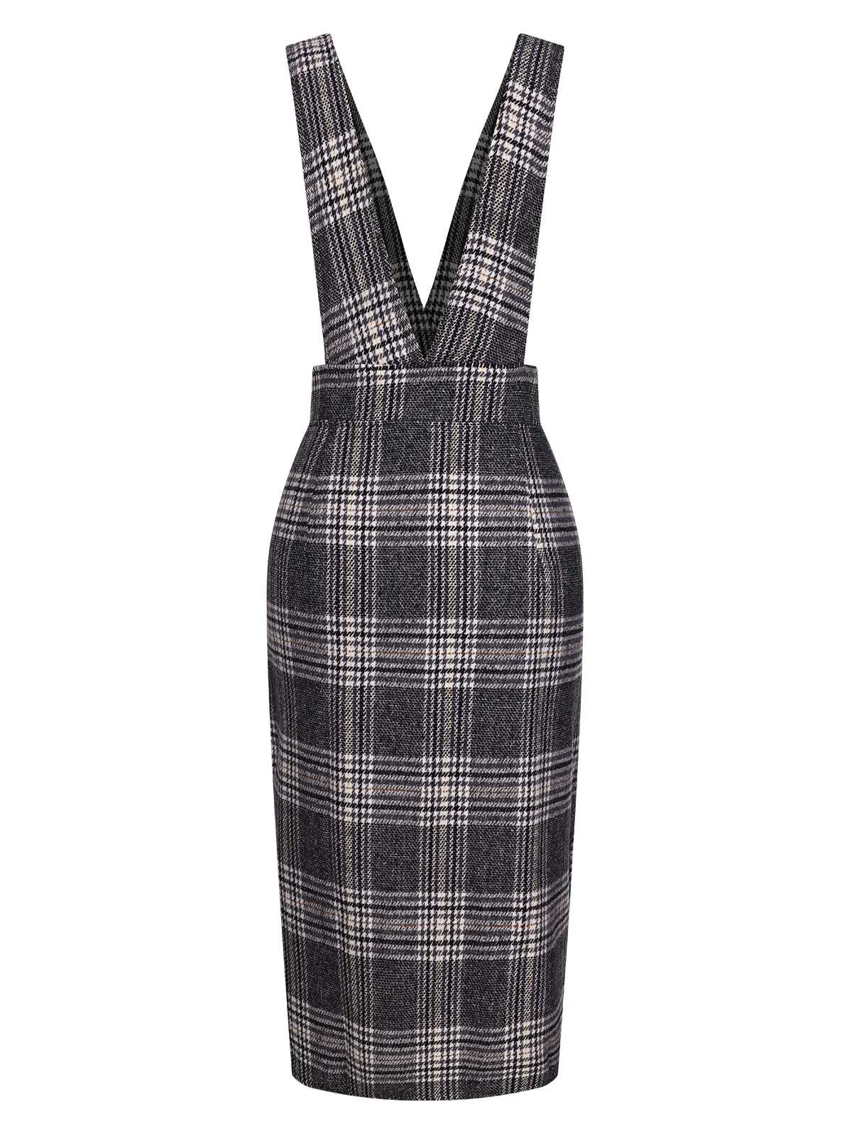 Grey 1960s Button Plaid Pinafore Dress