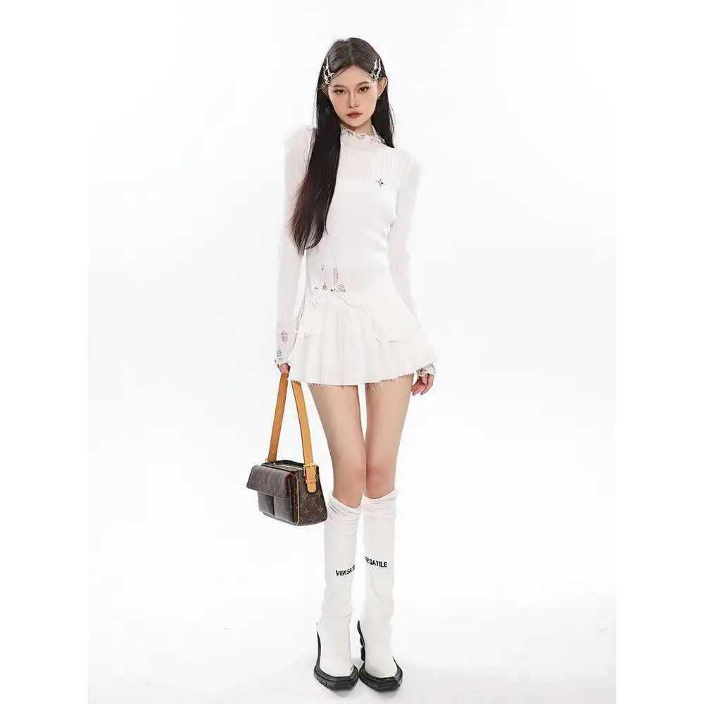 Grunge Turtleneck Distressed Sweater for an Edgy Everyday Look