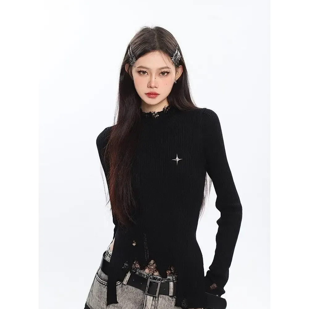Grunge Turtleneck Distressed Sweater for an Edgy Everyday Look
