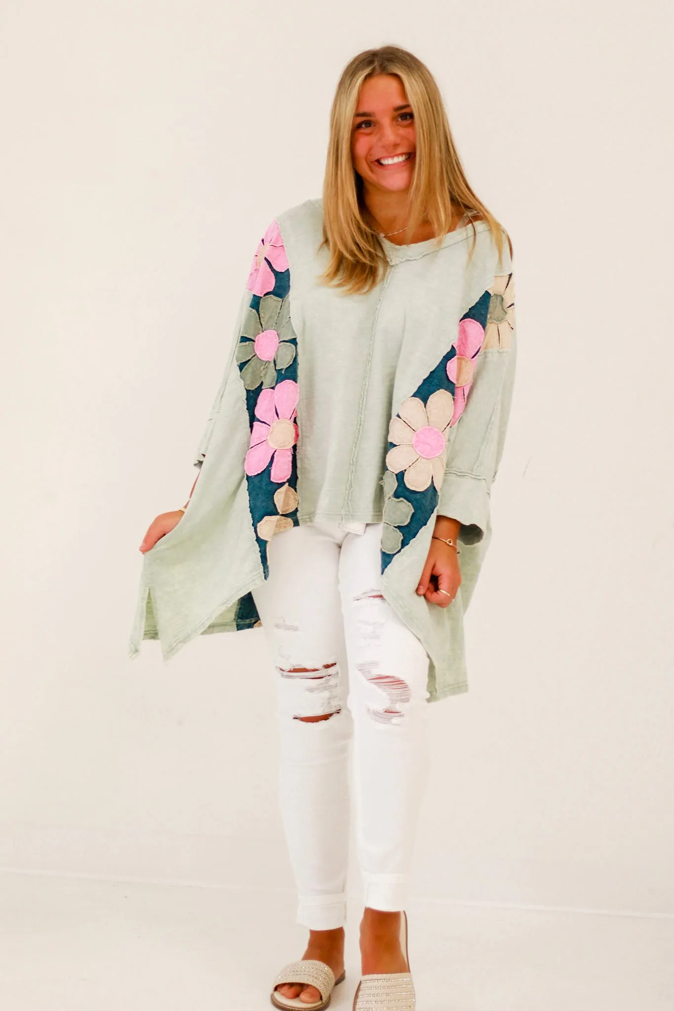 Hey Daisy Washed Patchwork Oversized Top by Oli & Hali