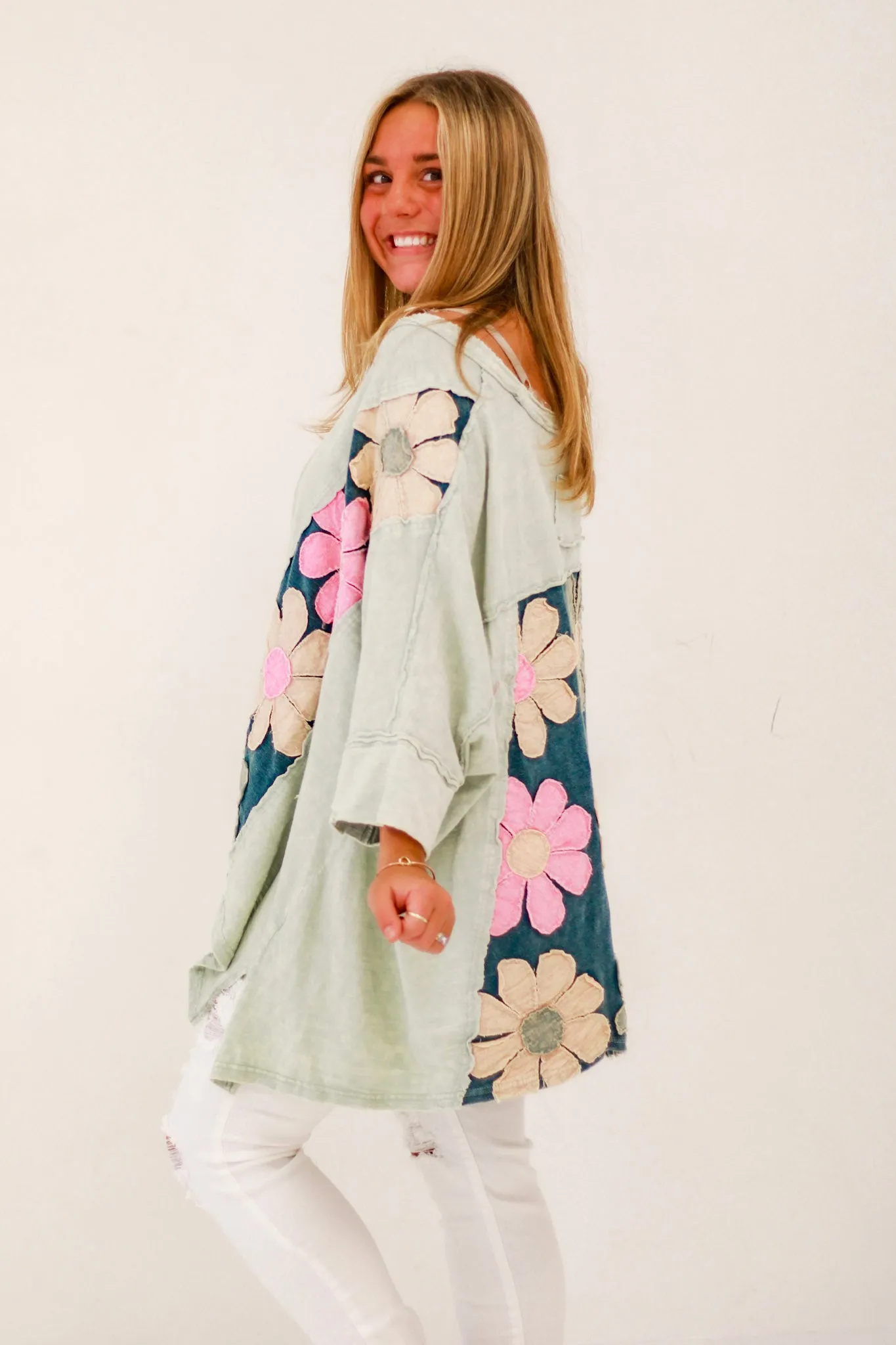 Hey Daisy Washed Patchwork Oversized Top by Oli & Hali