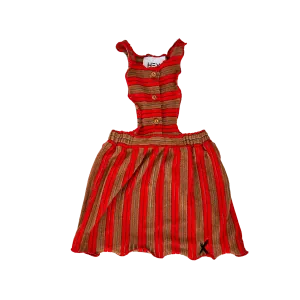 HEY KID RED/BROWN STRIPED TERRY PINAFORE DRESS [Final Sale]