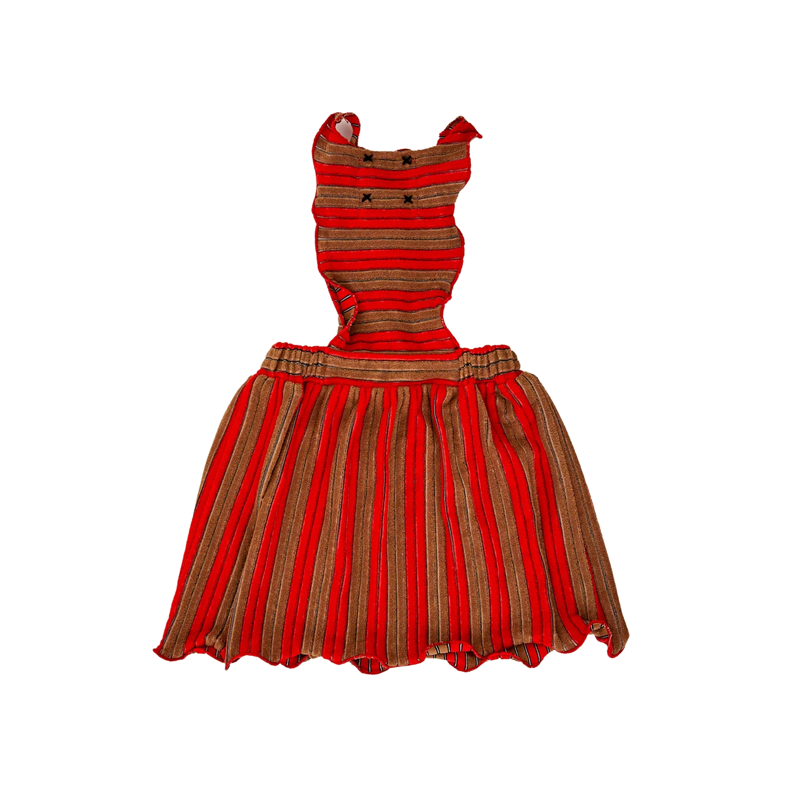 HEY KID RED/BROWN STRIPED TERRY PINAFORE DRESS [Final Sale]