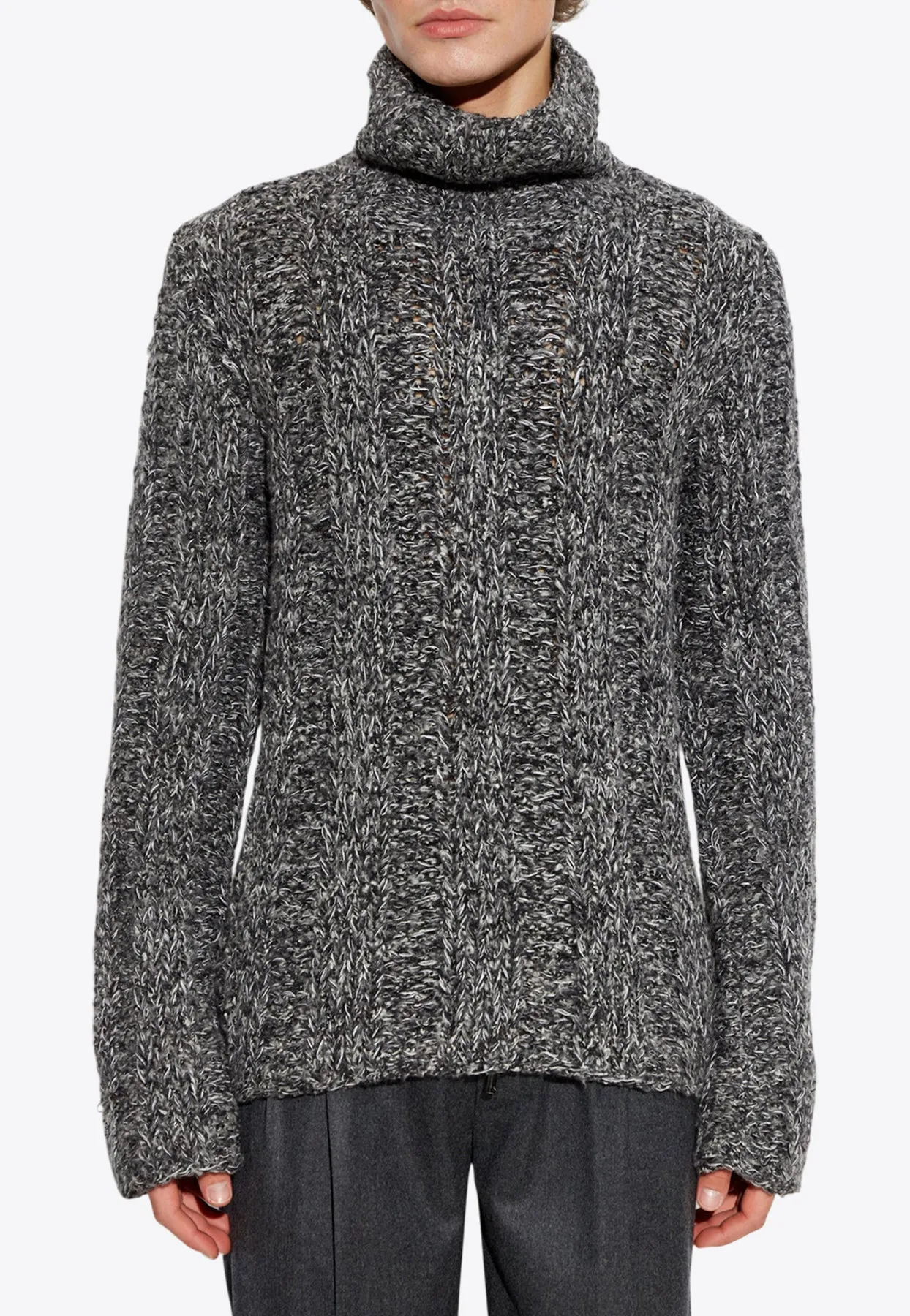 High-Neck Chunky Knit Sweater