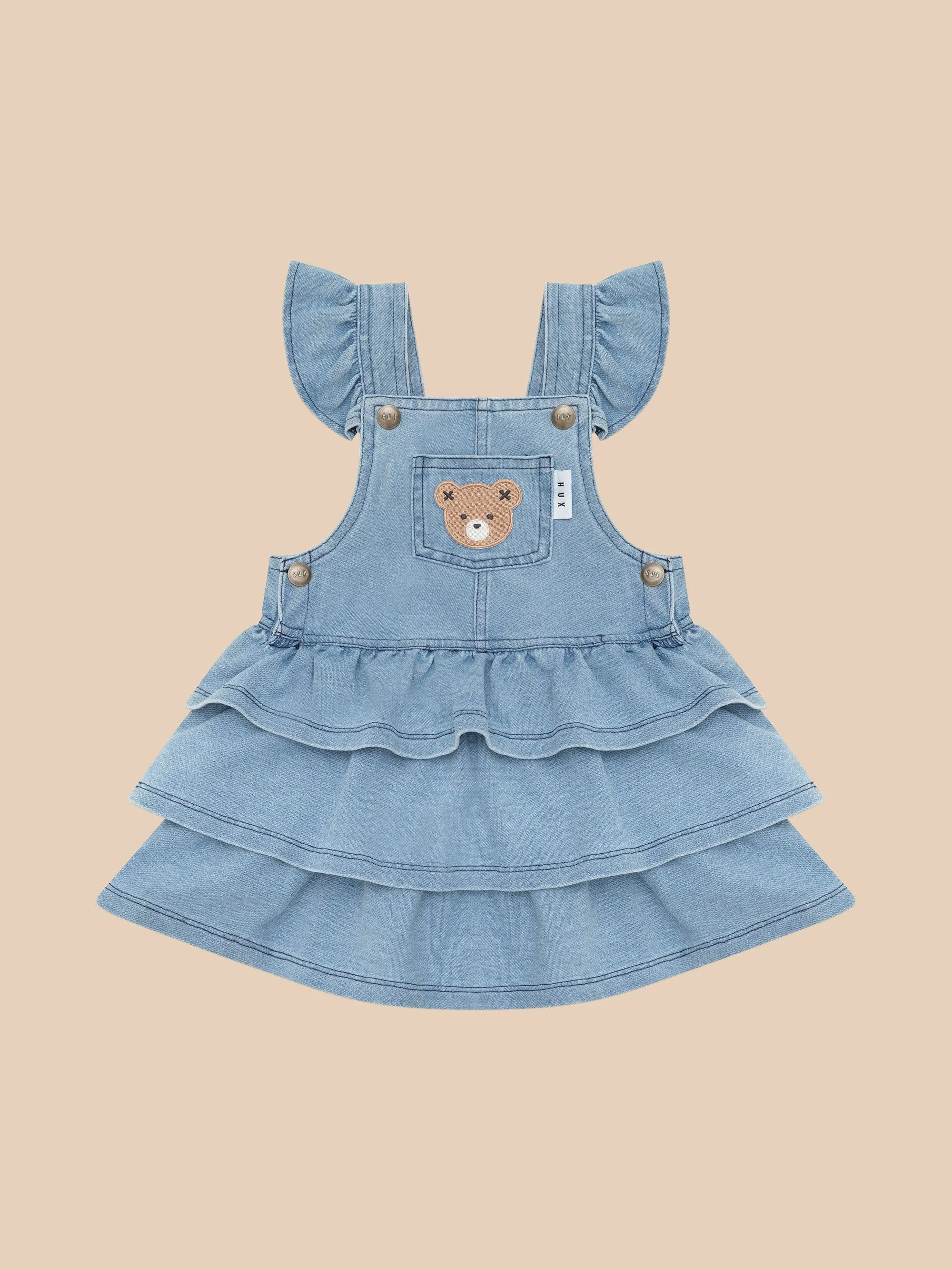 HUXBEAR KNIT DENIM FRILL PINAFORE