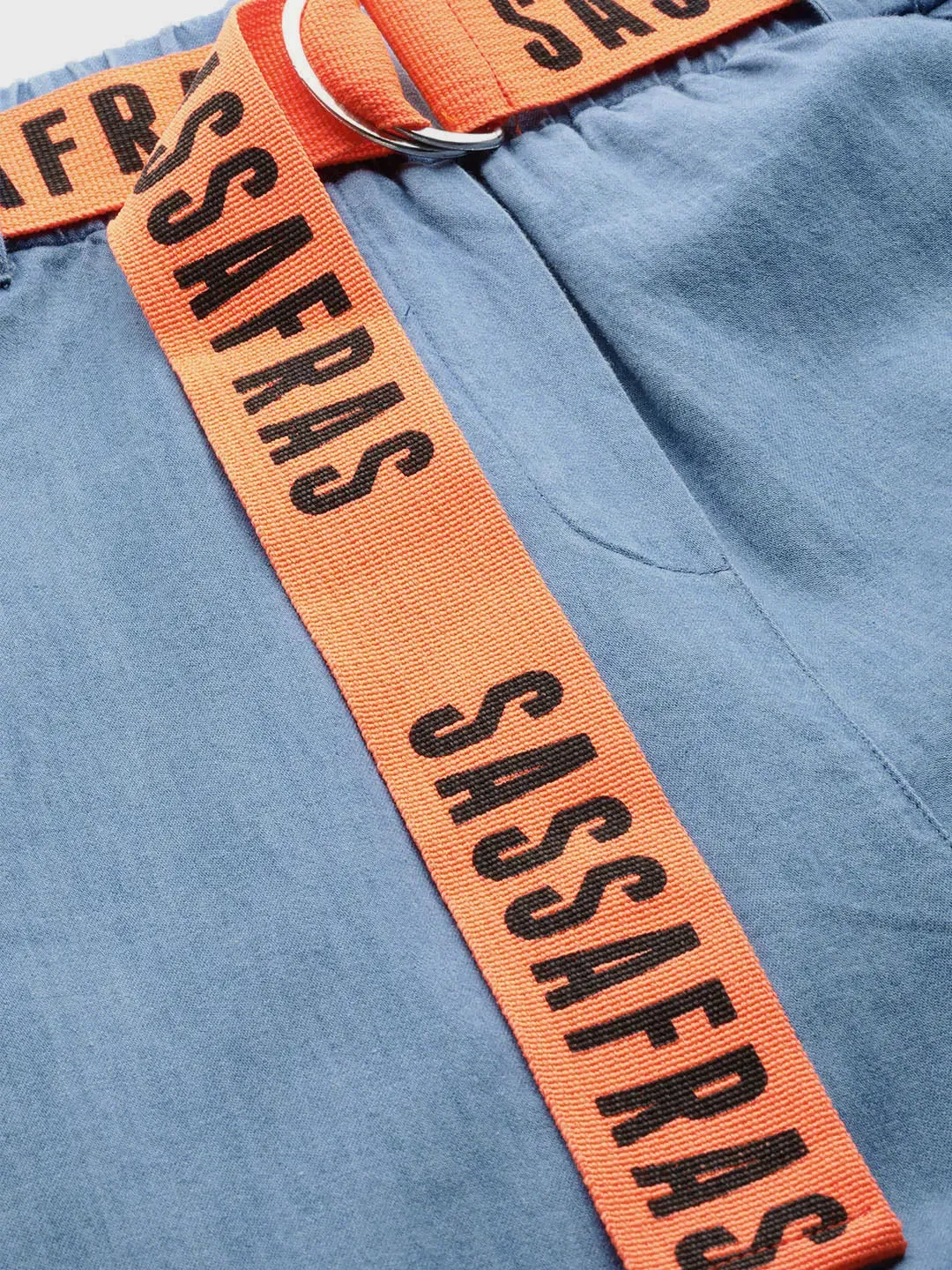 Ice Blue Contrast Belted Denim Jogger