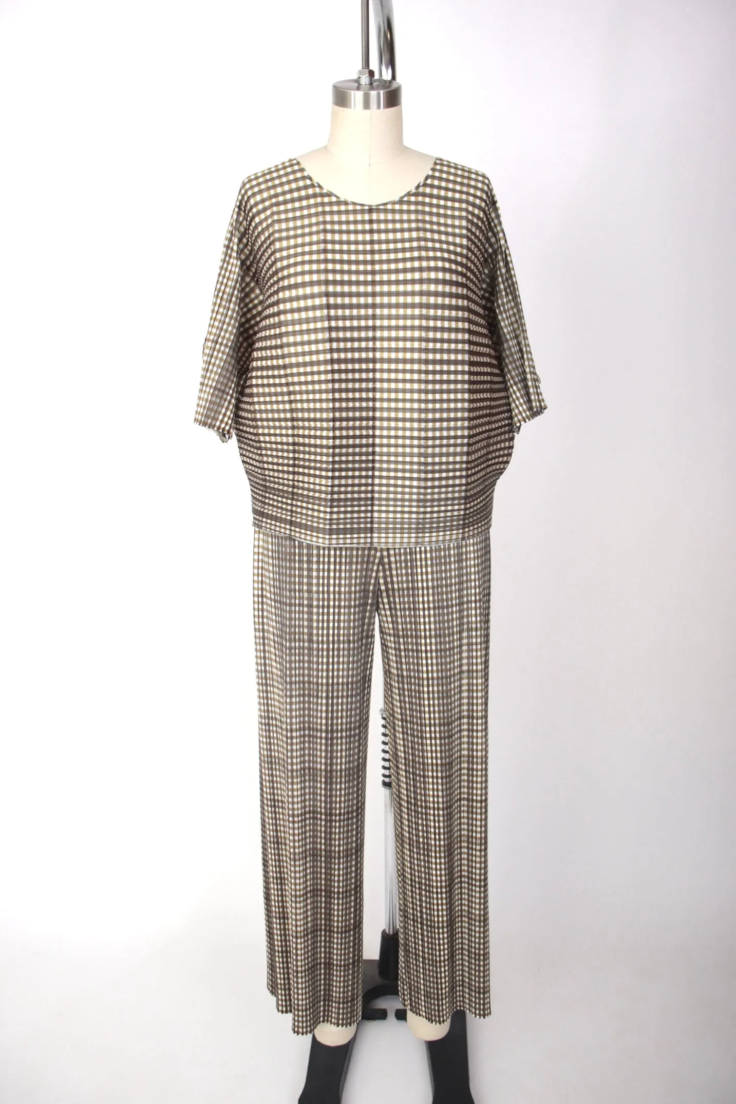 Issey Miyake Plissé Gingham Pant Set