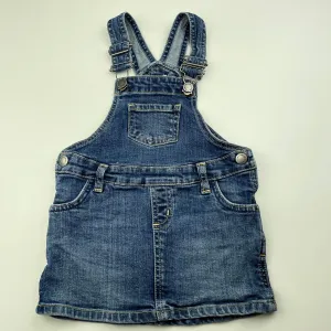 JoJo Maman Bebe stretch denim overalls dress / pinafore, size 1, Pre-loved