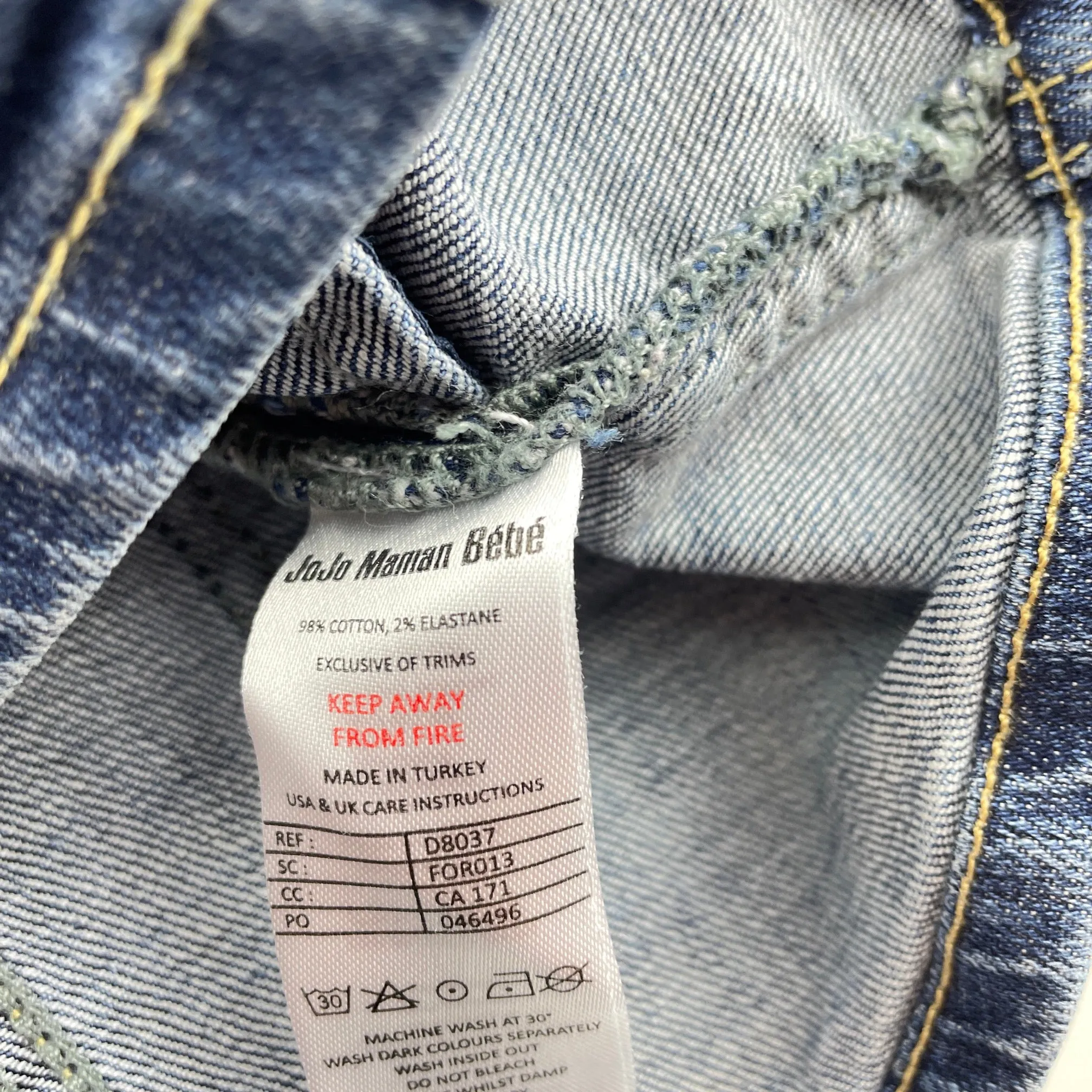 JoJo Maman Bebe stretch denim overalls dress / pinafore, size 1, Pre-loved