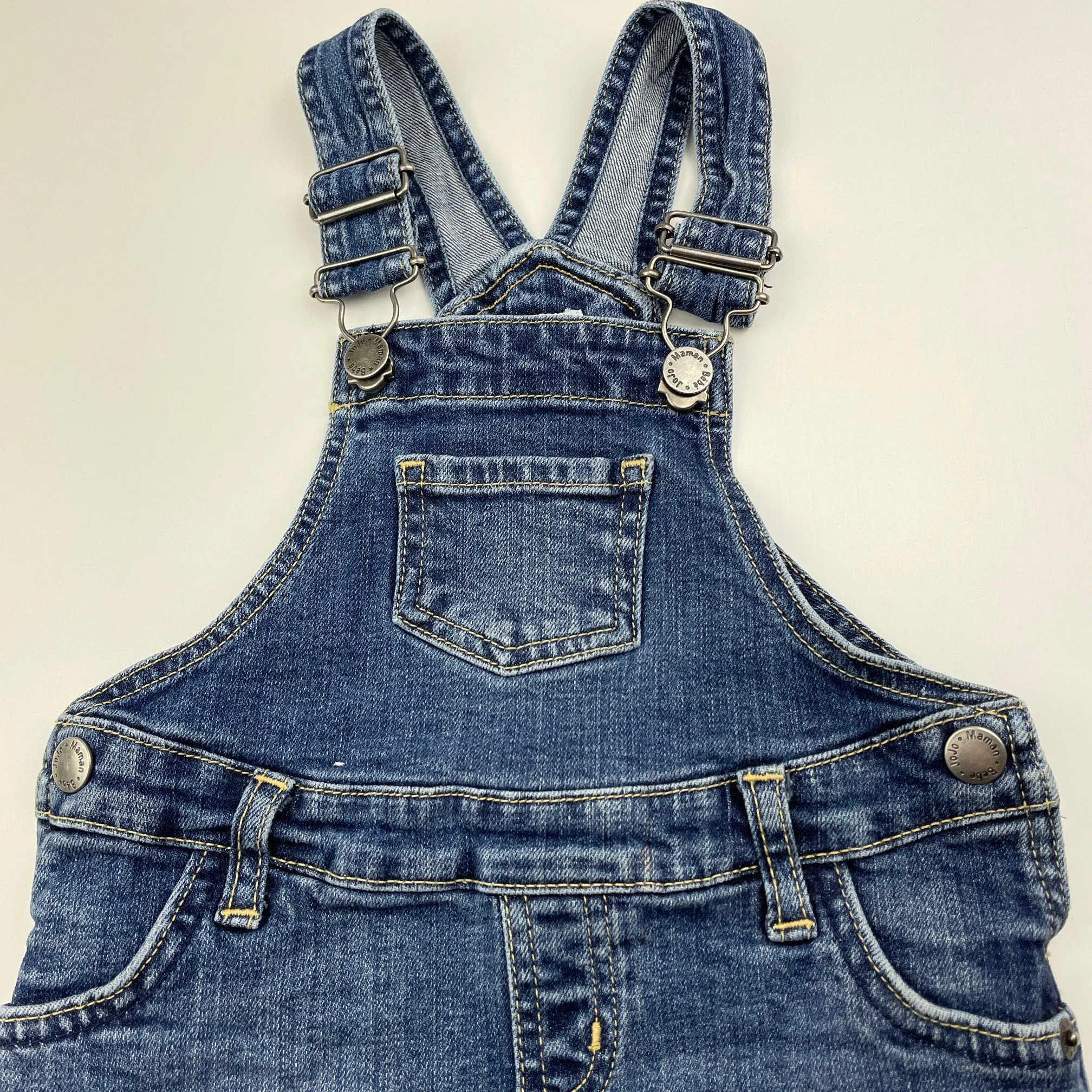 JoJo Maman Bebe stretch denim overalls dress / pinafore, size 1, Pre-loved
