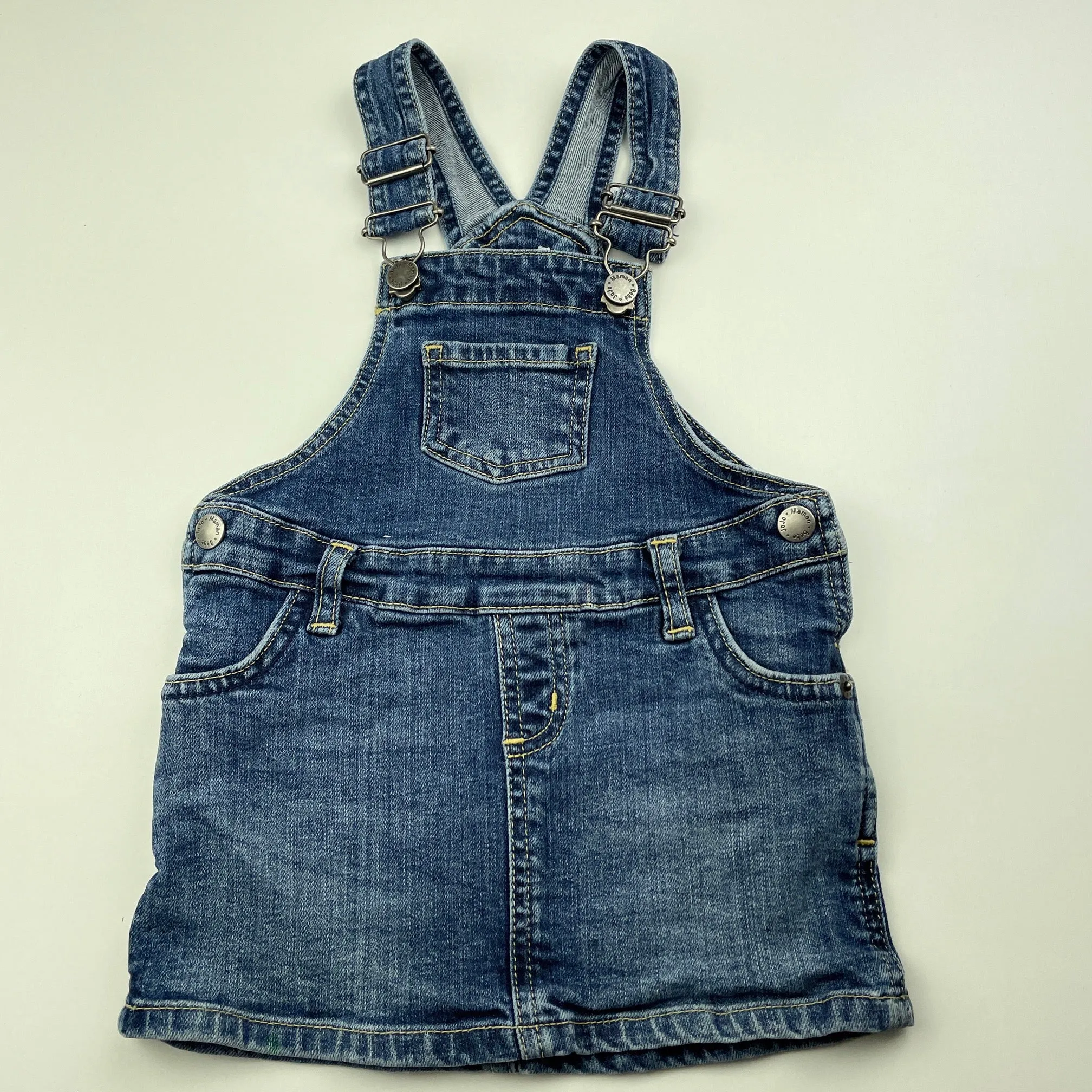 JoJo Maman Bebe stretch denim overalls dress / pinafore, size 1, Pre-loved