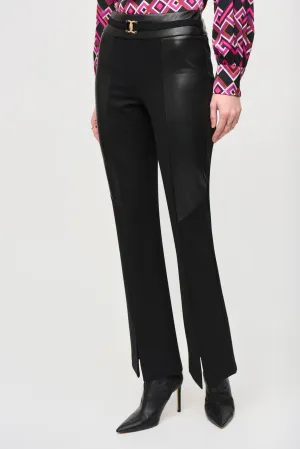 Joseph Ribkoff Black Faux Leather Split Hem Flared Trouser Pants 243139
