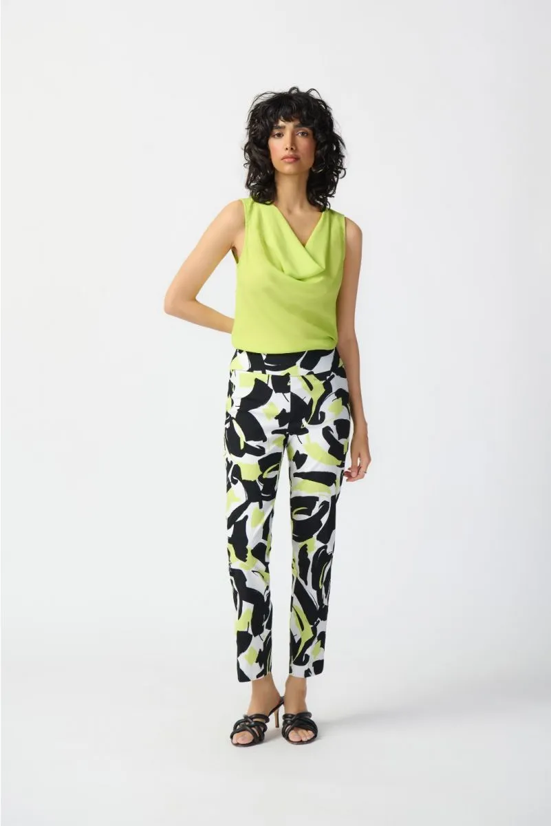 Joseph Ribkoff Vanilla/Multi Abstract Print Pull On Straight Ankle Pants 241266
