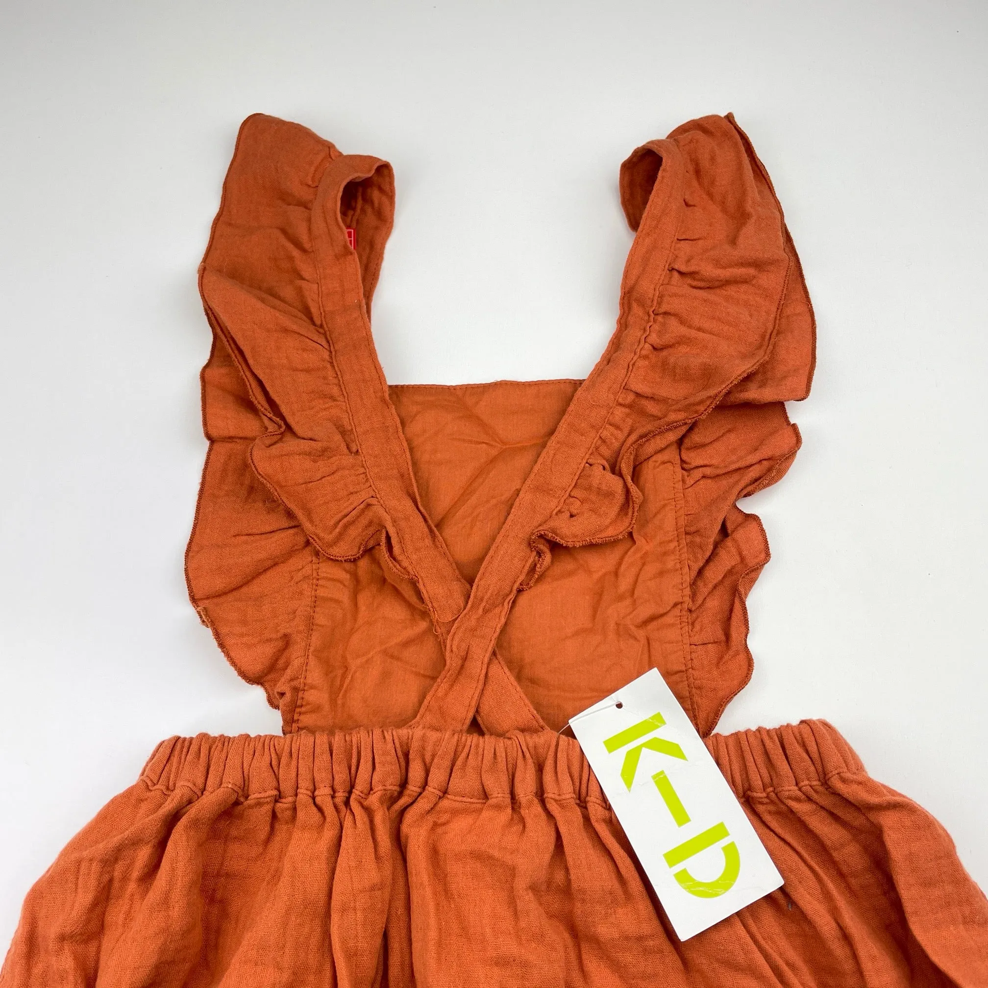 KID crinkle cotton overalls dress / pinafore, size 6, BNWT