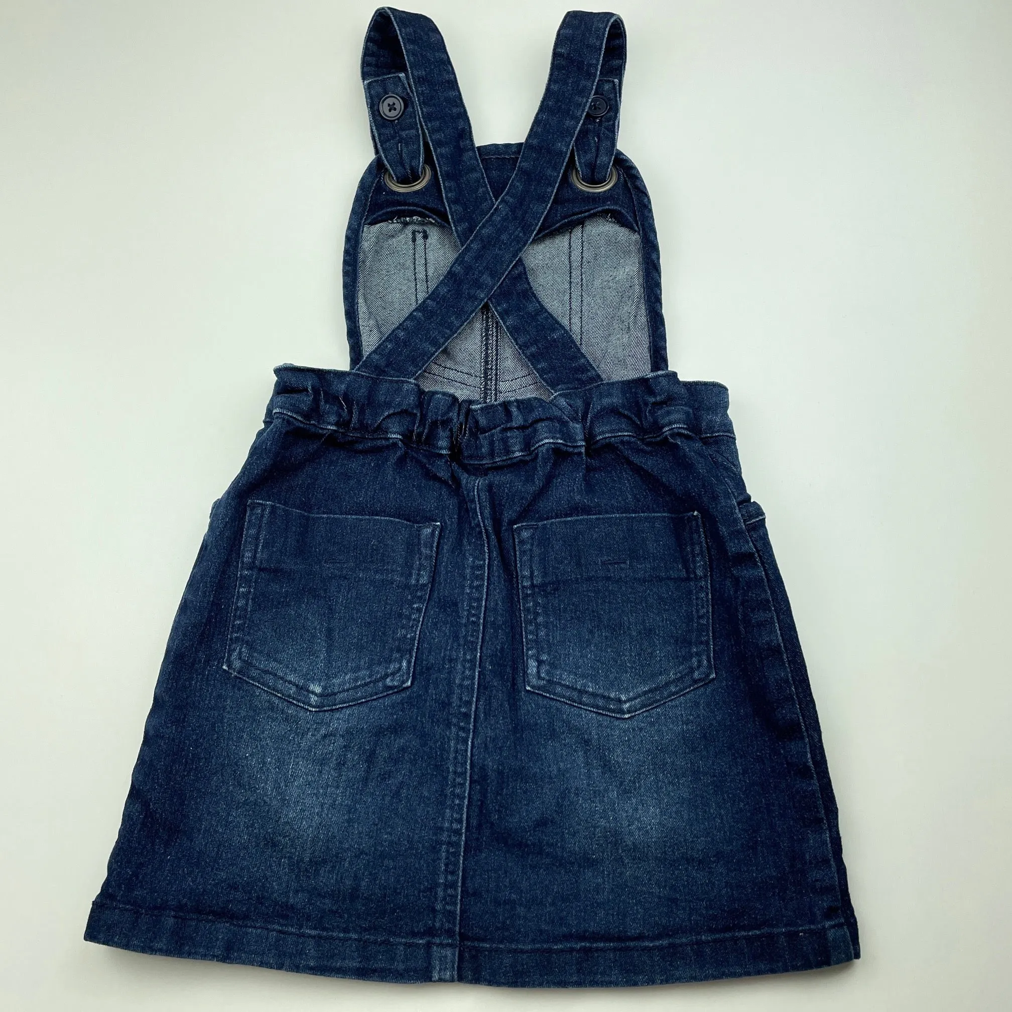 Kids & Co stretch denim overalls dress / pinafore, size 6, Pre-loved