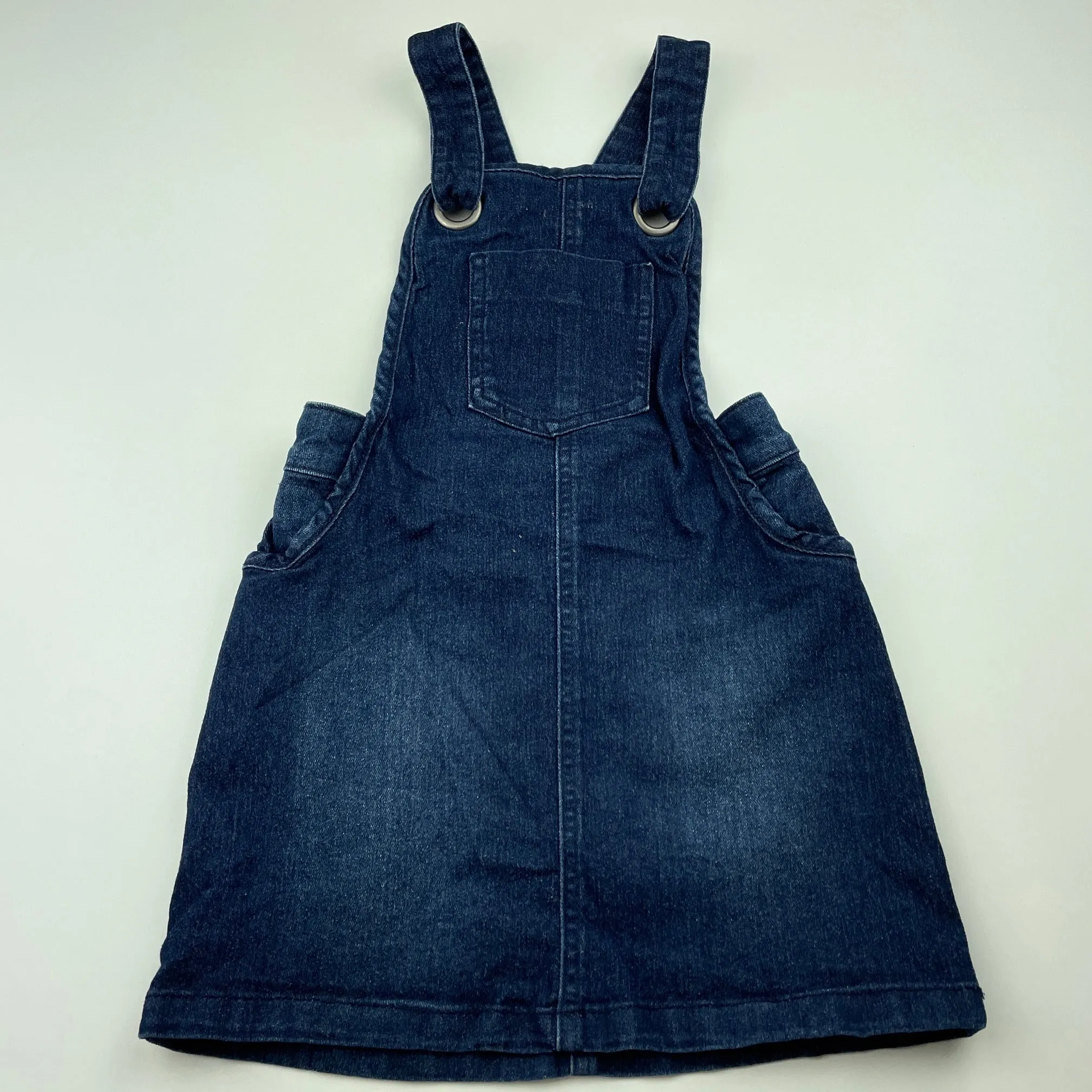 Kids & Co stretch denim overalls dress / pinafore, size 6, Pre-loved