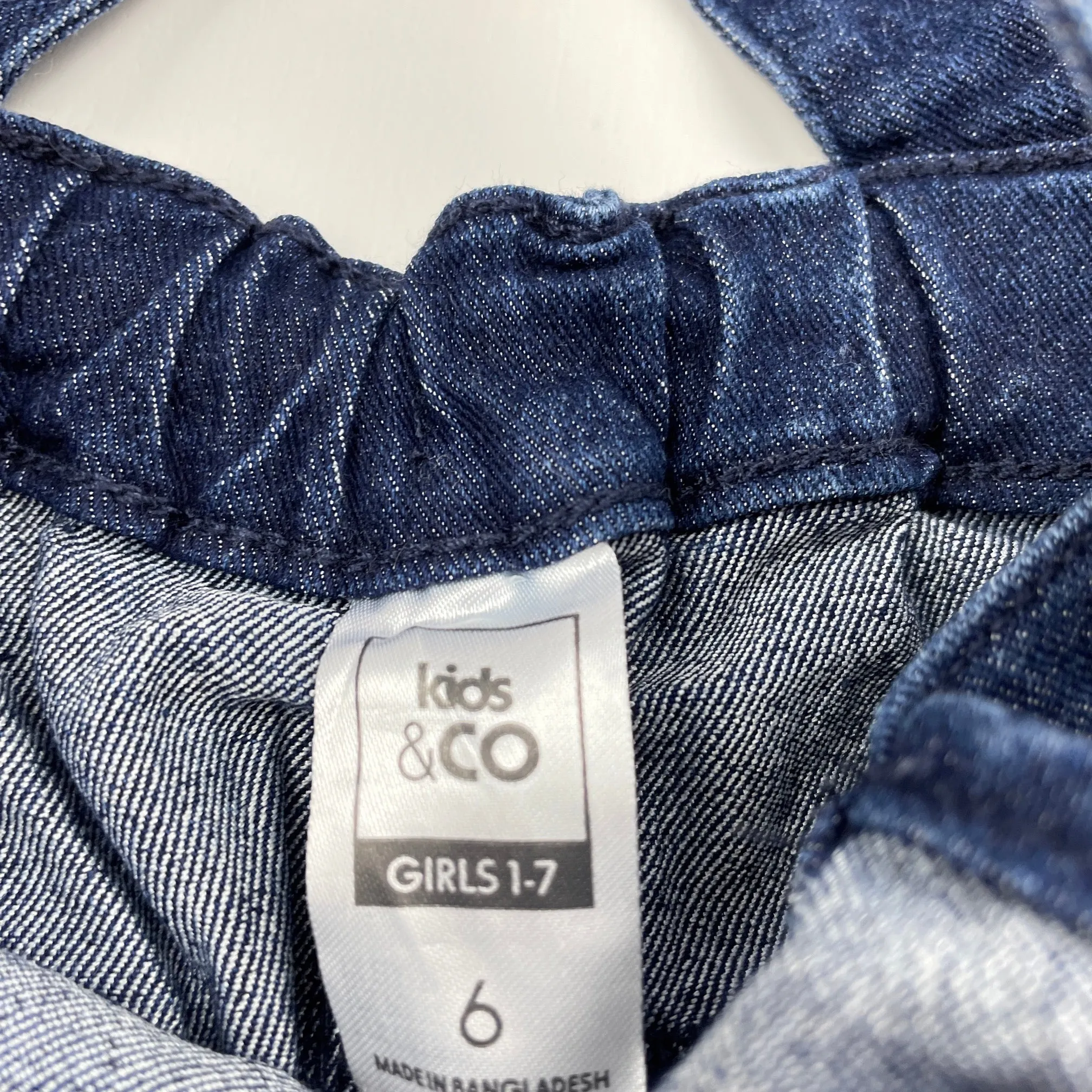 Kids & Co stretch denim overalls dress / pinafore, size 6, Pre-loved