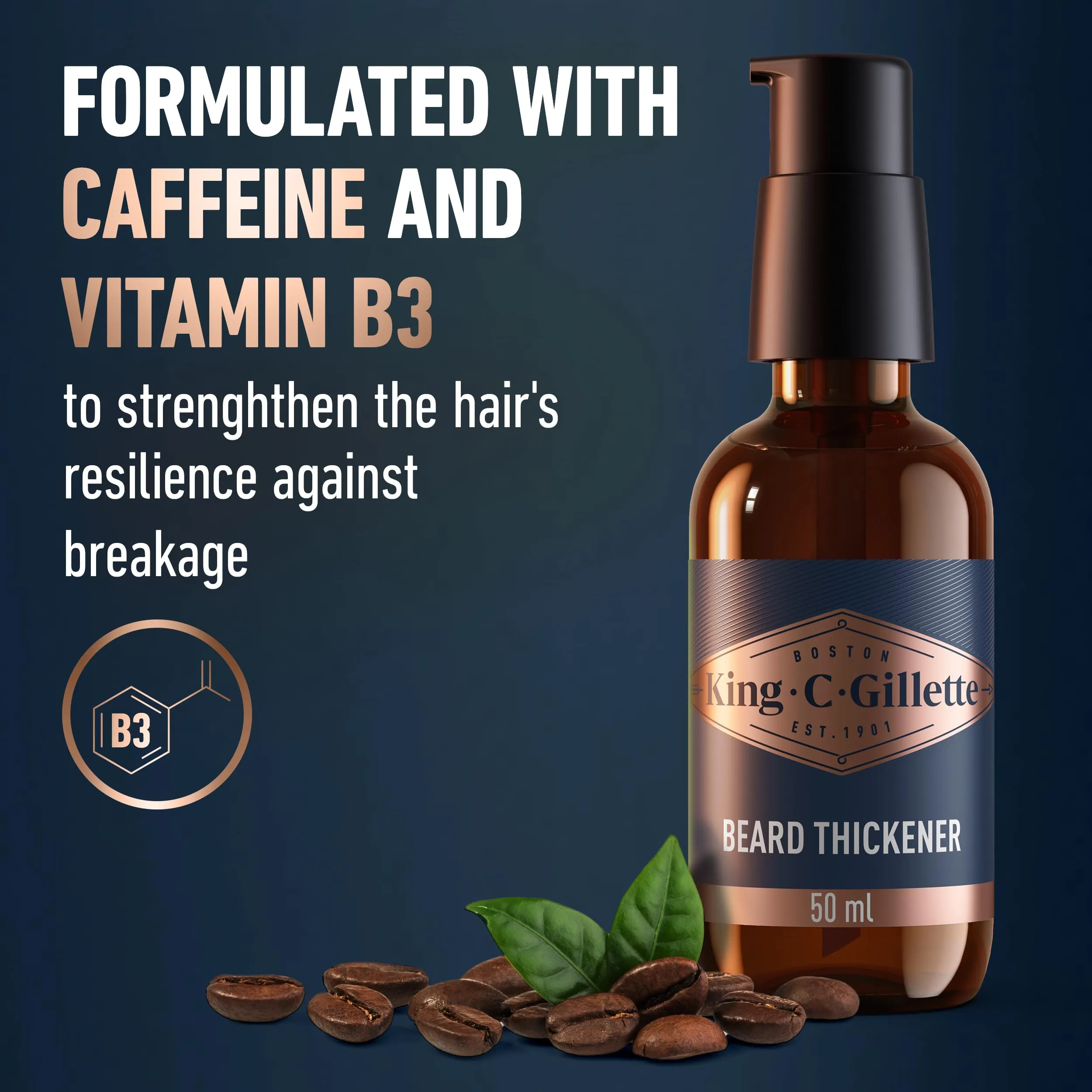 King C. Gillette Beard Thickener formulated with Vitamin B complex and Caffeine, 1.7oz
