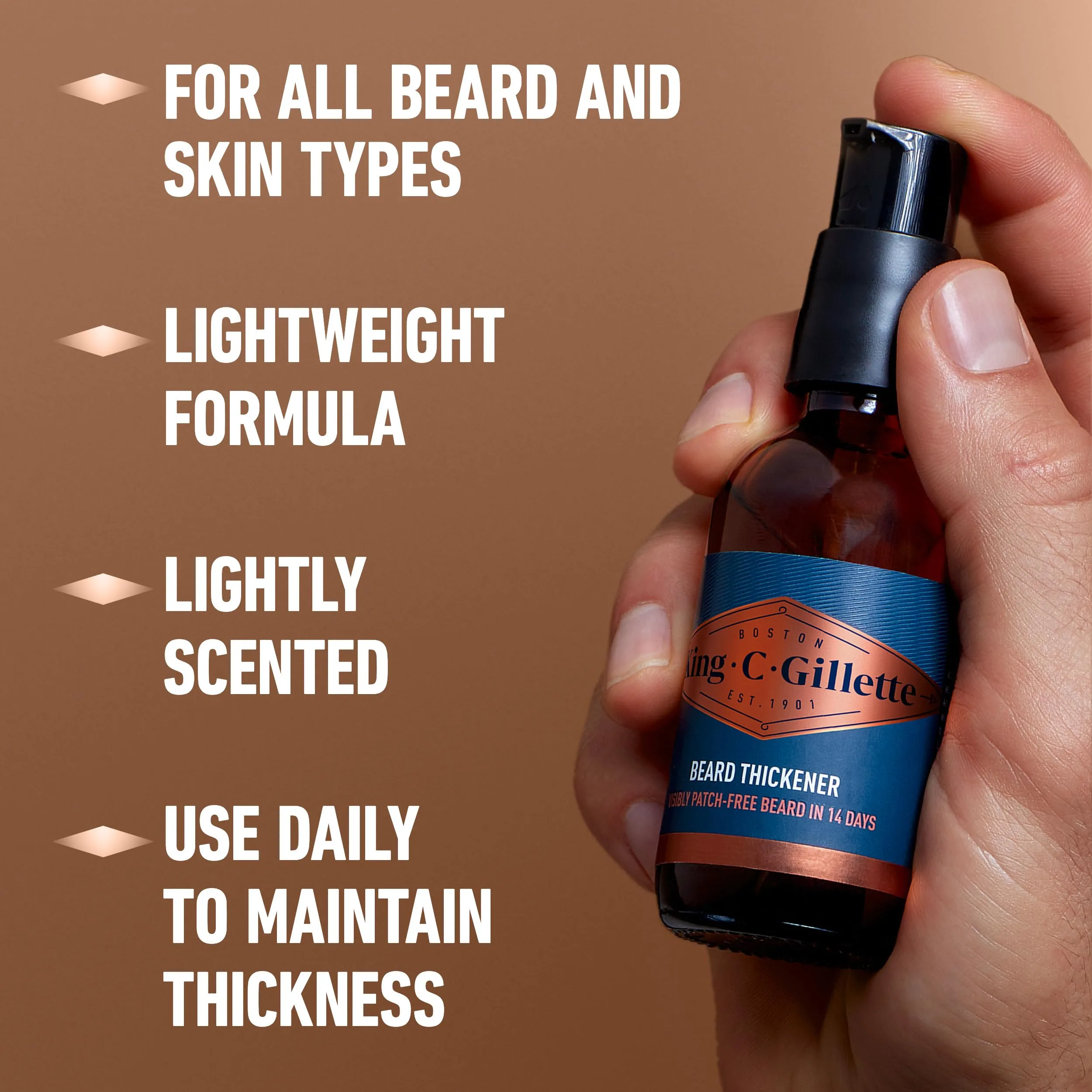 King C. Gillette Beard Thickener formulated with Vitamin B complex and Caffeine, 1.7oz