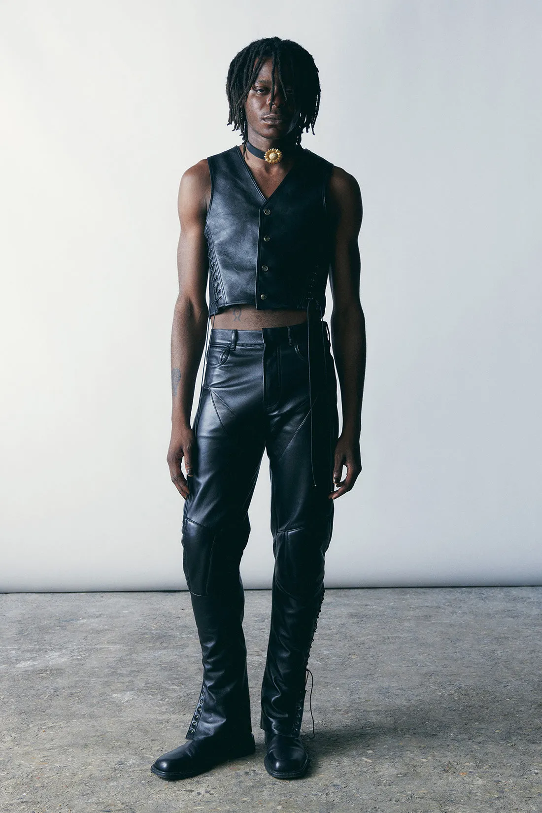 Leather Biker Pants in Black