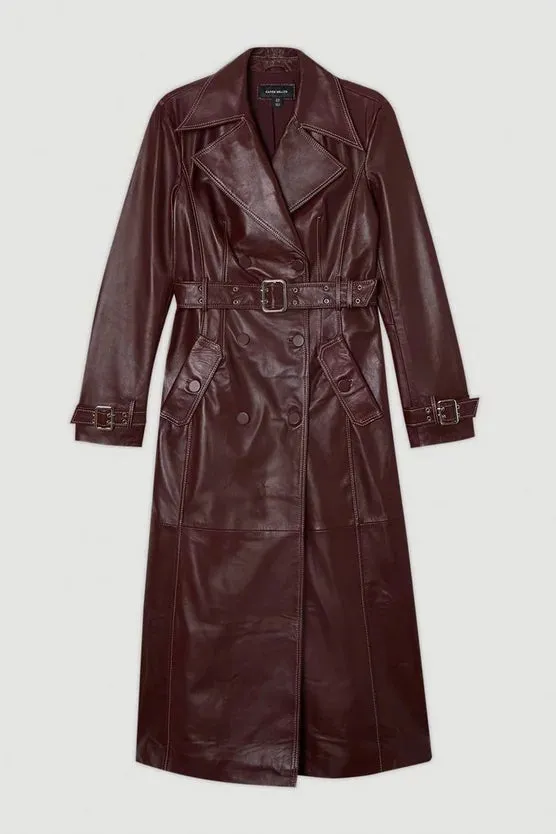 Leather Stitch Detail Tailored Trench Coat