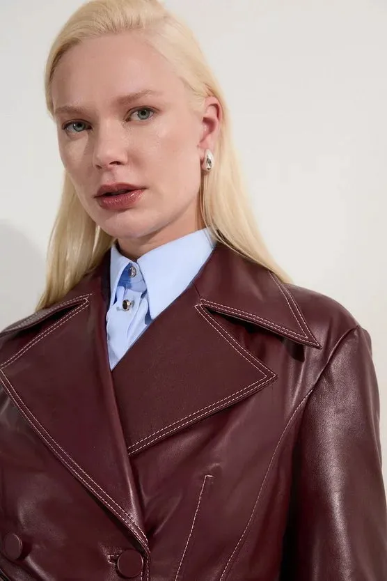 Leather Stitch Detail Tailored Trench Coat