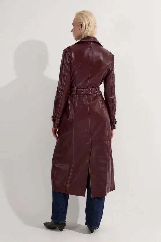 Leather Stitch Detail Tailored Trench Coat