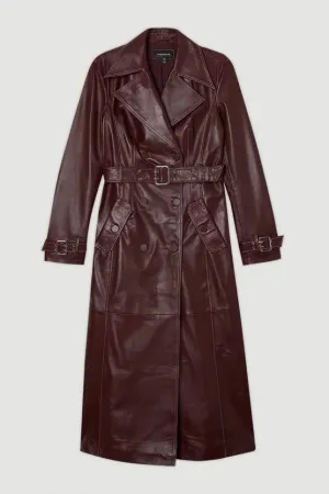Leather Stitch Detail Tailored Trench Coat