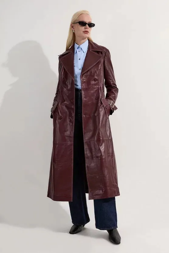 Leather Stitch Detail Tailored Trench Coat