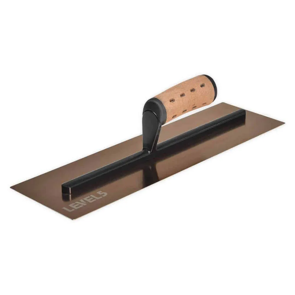 Level 5 Triple Hardened Rigid Curved Golden Stainless Steel Finishing Trowel