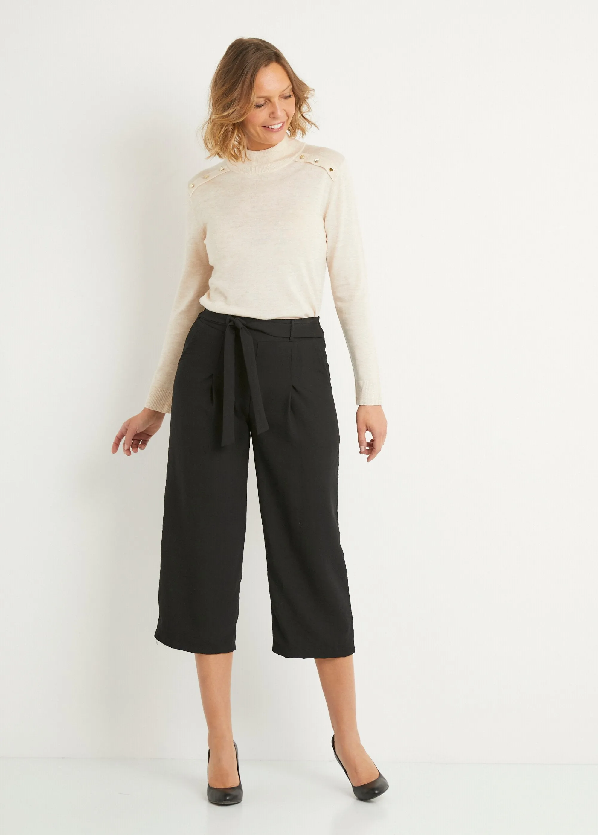 Linen-effect fabric capri pants