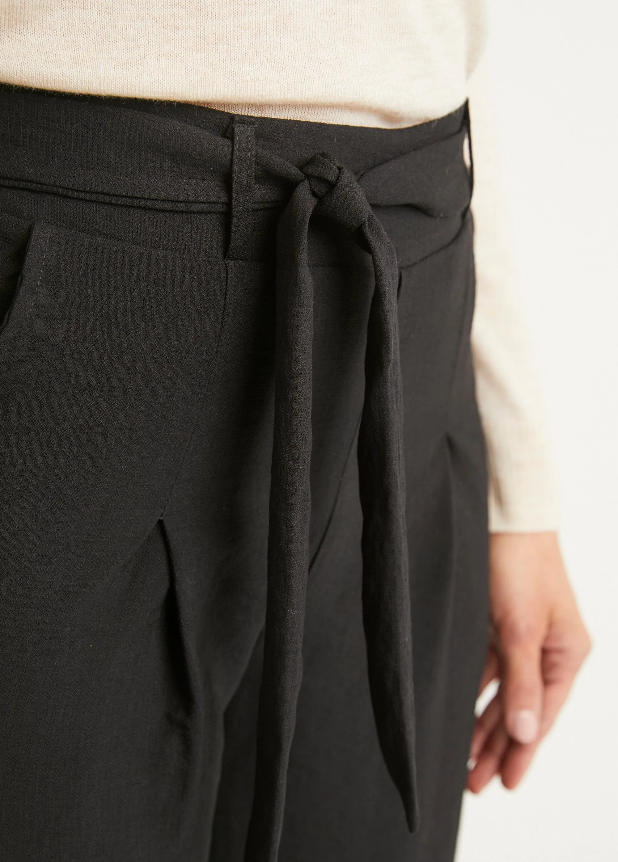 Linen-effect fabric capri pants