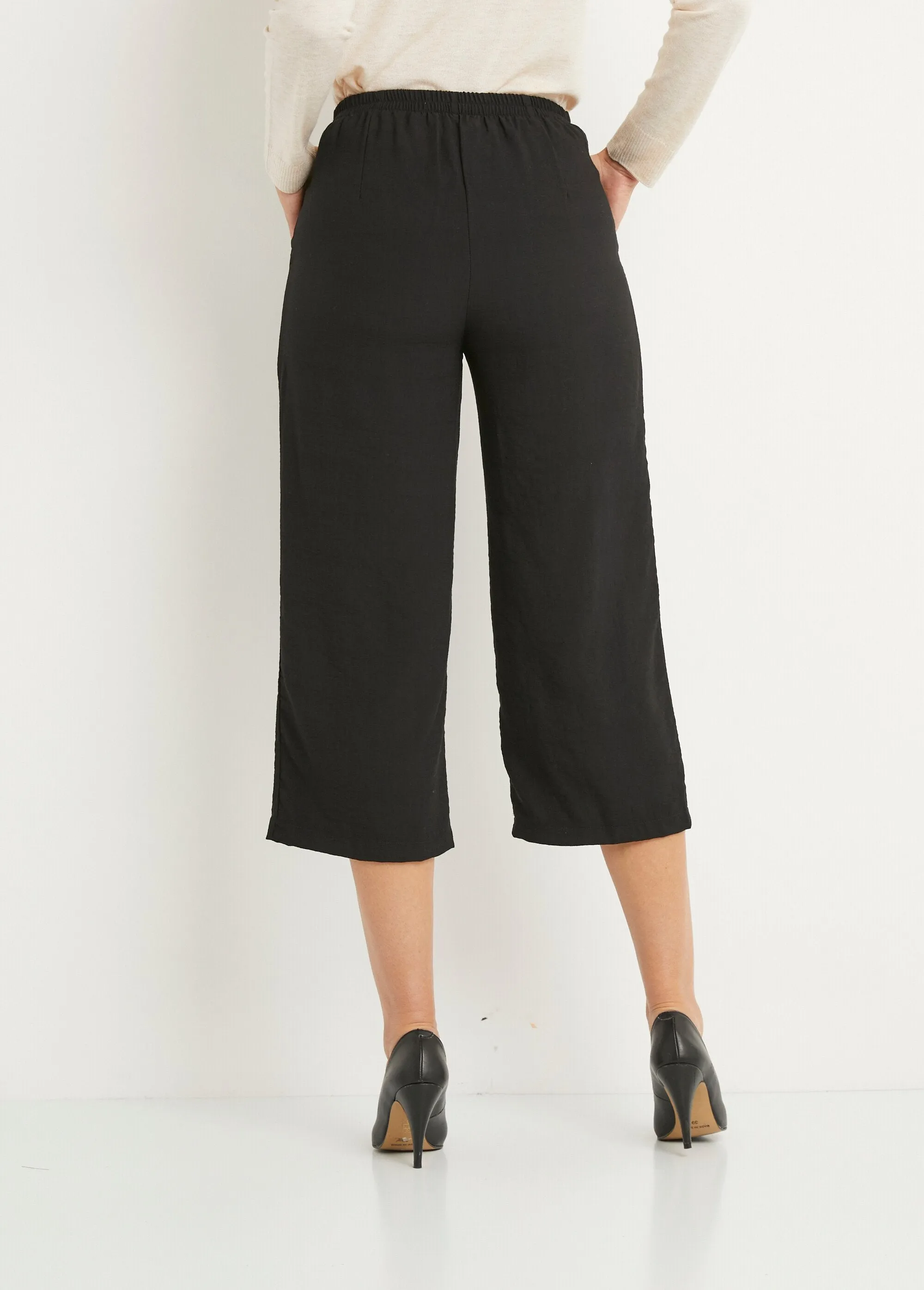 Linen-effect fabric capri pants